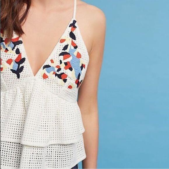 Anthropologie Hemant & Nandita Basanti White Multicolor Eyelet Tie Tank Medium - Picture 3 of 13